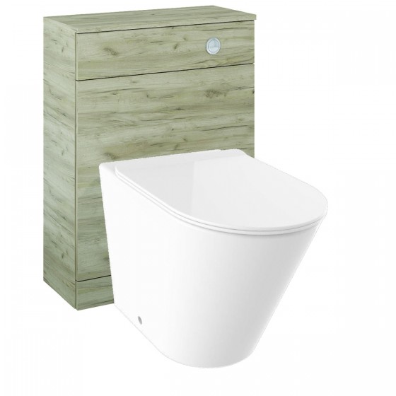 Surface Rimless Back to Wall Pan, Slim Soft Close Seat, Appeal Craft Oak WC Unit and Concealed Cistern