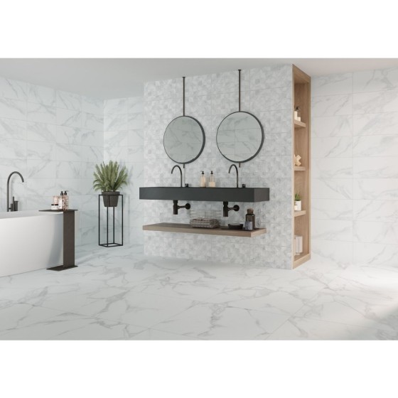 Marina Satin White Marble Ceramic Wall Tile 250x500