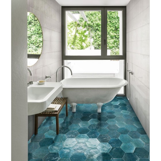 Lume Blue Hexagon Porcelain Wall and Floor Tile 210x182mm