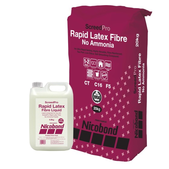 Nicobond Screedpro Rapid Latex Fibre No Ammonia Smoothing Compound (20kg Powder & 4.8 Liquid)