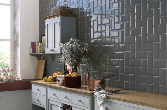 Synergy Metro Underground Bevel Slate Grey Ceramic Wall Tile 200x100mm