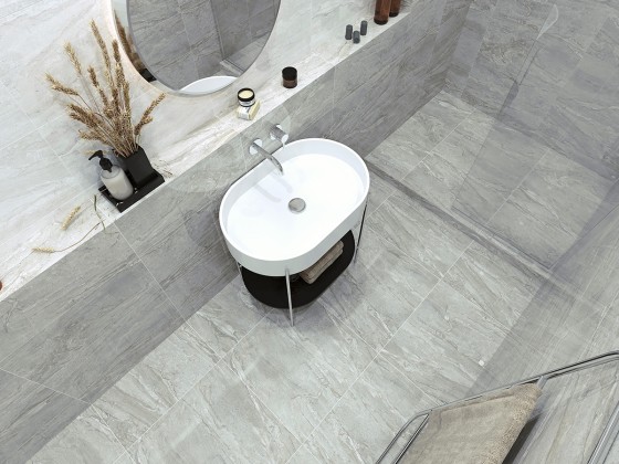 Nordic Gloss Grey Marble Porcelain Floor and Wall Tile 607x607mm 