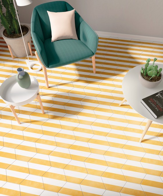 Lily 5 Hexagon Yellow Stripes Porcelain Floor and Wall Tile 198x228mm