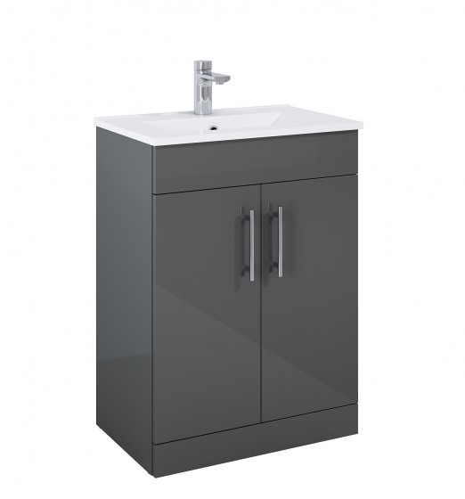 Pavilion 60cm Floor Standing 2 Door Basin Unit Anthracite Gloss