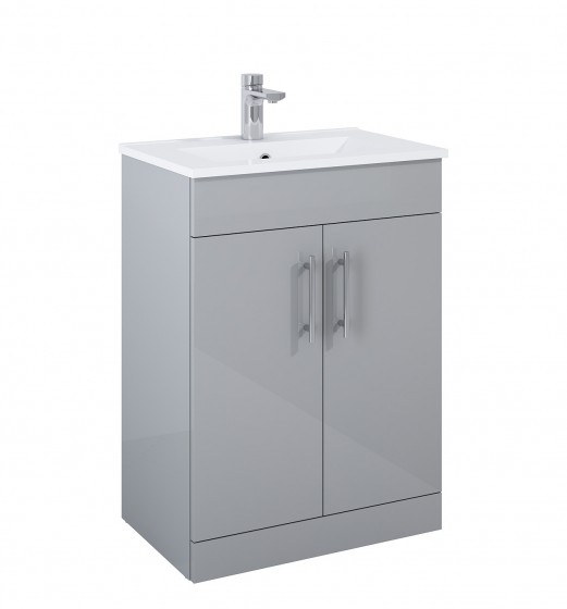 Pavilion 60cm Floor Standing 2 Door Basin Unit Light Grey Gloss