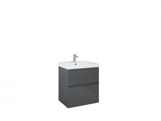 Look Modular Wall Hung Basin Unit 60cm 2 Drawer Anthracite High Gloss  