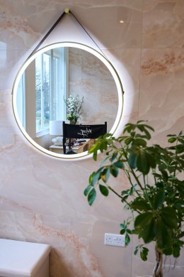 brushed brass frame mirror 80cm lit up