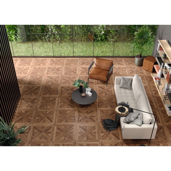 Inlay Nogal Parquet Decor Porcelain Floor and Wall Tile 750x750mm