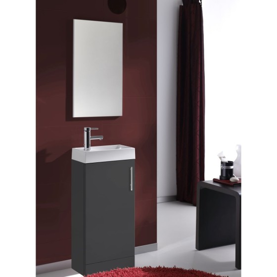 image of Plan Gloss Anthracite Floor Standing Cloakroom Unit Inc Bathroom Basin And SInk