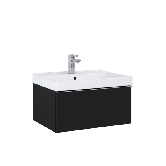 image of Look Wall Hung Bathroom Bathroom Vanity Unit 60cm 1 Drawer Matt Black With Black Handle