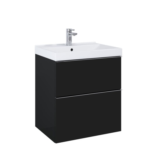 image of Look Wall Hung Bathroom Bathroom Vanity Unit 100cm 2 Drawer Black Matt With Brass Handle