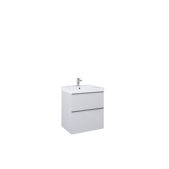 image of Look Wall Hung Bathroom Vanity Unit 60cm 2 Drawer Matt Stone With brass furniture handless