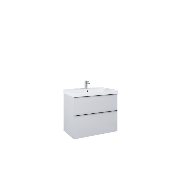 image of Look Wall Hung Bathroom Vanity Unit 80cm 2 Drawer Matt Stone With brass furniture handless