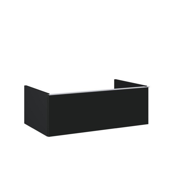 image of Look Wall Hung Bathroom Worktop Unit 80cm 1 Drawer Matt Black With brass furniture handles