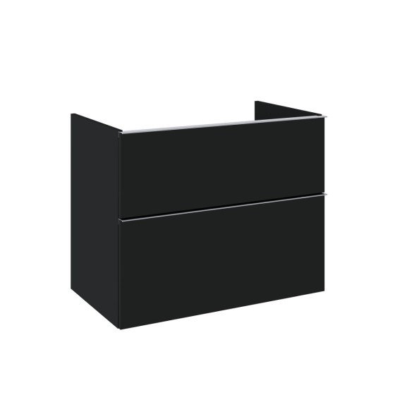 image of Look Wall Hung Bathroom Worktop Unit 80cm 2 Drawer Matt Black With brass furniture handless