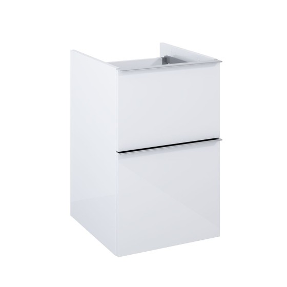 image of Look Wall Hung Base Of Bathroom Vanity Unit 40cm 2 Drawer White Gloss With brass furniture handless