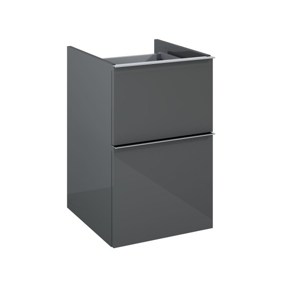 image of Look Wall Hung Base Of Bathroom Vanity Unit 40cm 2 Drawer Anthracite Gloss With Black Handles