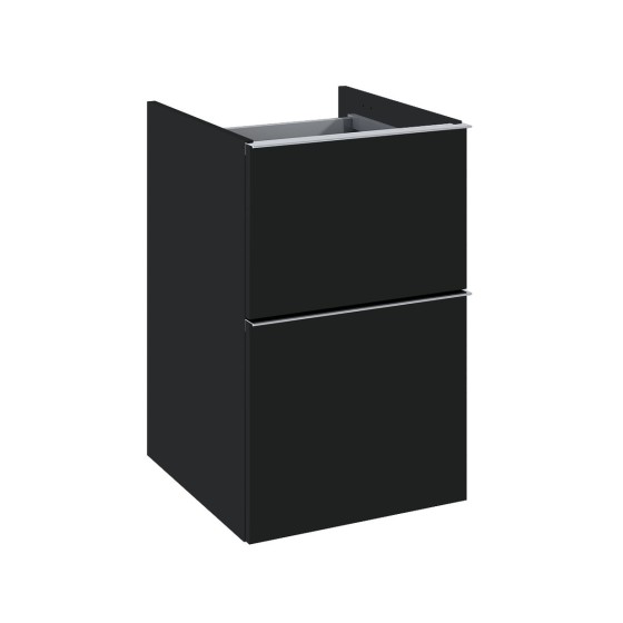 image of Look Wall Hung Base Of Bathroom Vanity Unit 40cm 2 Drawer Matt Black With brass furniture handless