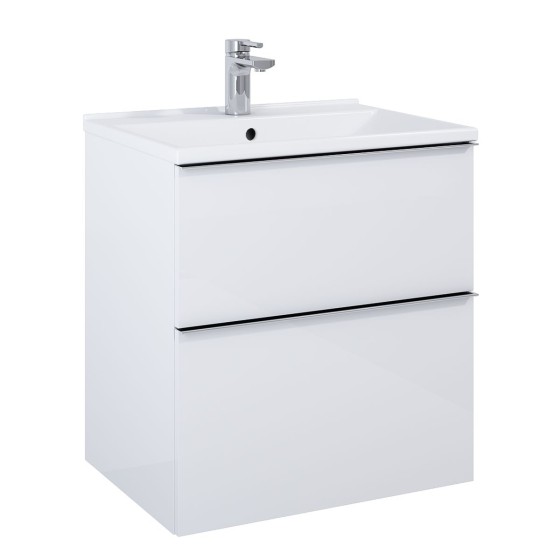 image of Look Wall Hung Bathroom Bathroom Vanity Unit 100cm 2 Drawer White Gloss With Brass Handle