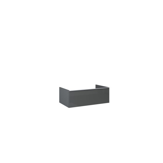 image of Look Wall Hung Bathroom Worktop Unit 80cm 1 Drawer Anthracite Gloss With Black Handle