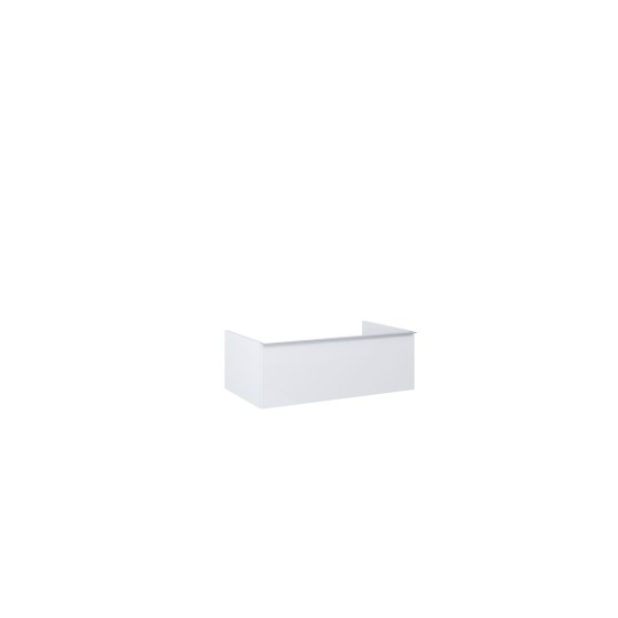 image of Look Wall Hung Bathroom Worktop Unit 80cm 1 Drawer White Gloss With Black Handle