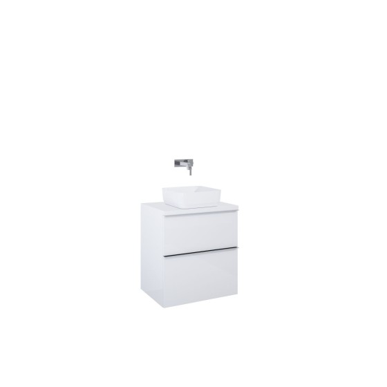 image of Look Wall Hung Bathroom Worktop Unit 60cm 2 Drawer White Gloss With brass furniture handless