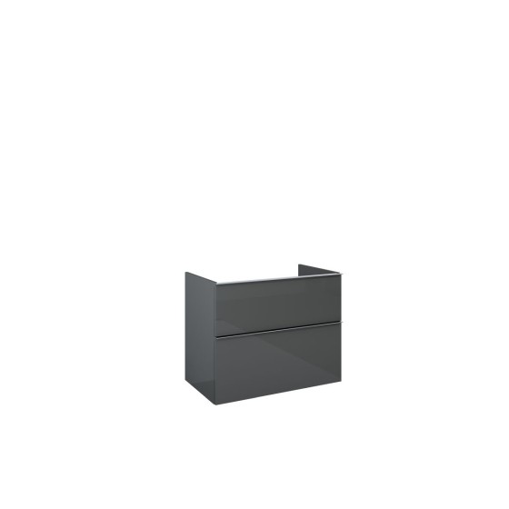 image of Look Wall Hung Bathroom Worktop Unit 80cm 2 Drawer Anthracite Gloss With Black Handles