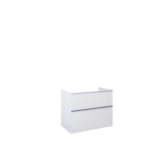 image of Look Wall Hung Bathroom Worktop Unit 80cm 2 Drawer White Gloss With Black Handles