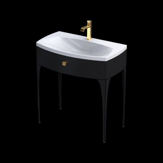 image of Wimborne Wall Mounted 1 Drawer Bathroom Vanity Unit 82cm Gloss Black