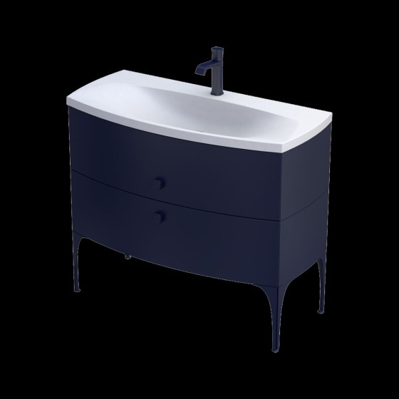 image of Wimborne Wall Mounted 2 Bathroom Drawer Vanity Unit and Basin Sink 102cm Matt Blue