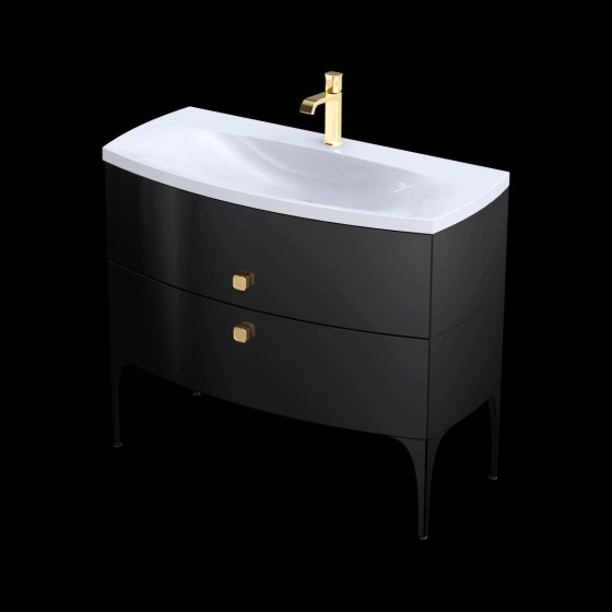 image of Wimborne Wall Mounted 2 Bathroom Drawer Vanity Unit and Basin Sink 102cm Gloss Black