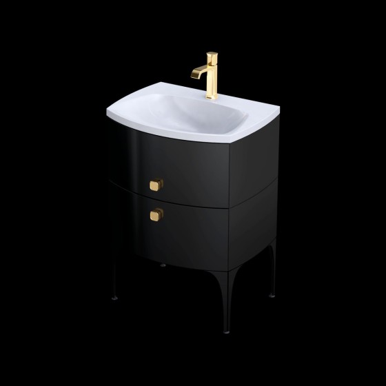 image of Wimborne Wall Mounted 2 Bathroom Drawer Vanity Unit and Basin Sink 62cm Gloss Black