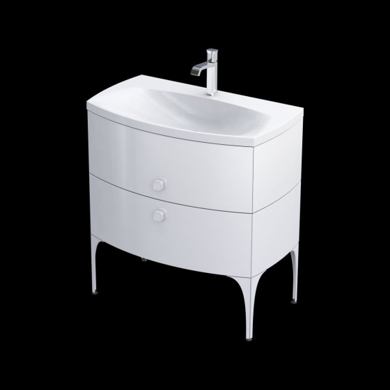 image of Wimborne Wall Mounted 2 Bathroom Drawer Vanity Unit and Basin Sink 82cm Gloss White