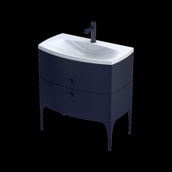 image of Wimborne Wall Mounted 2 Bathroom Drawer Vanity Unit and Basin Sink 82cm Matt Blue