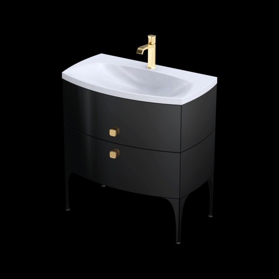 image of Wimborne Wall Mounted 2 Bathroom Drawer Vanity Unit and Basin Sink 82cm Gloss Black