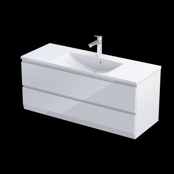 image of Rectory Wall Mounted 2 Bathroom Drawer Vanity Unit 120cm Gloss White