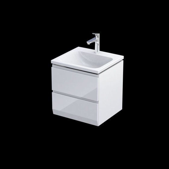 image of Rectory Wall Mounted 2 Bathroom Drawer Vanity Unit 50cm Gloss White