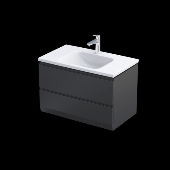 image of Rectory Wall Mounted 2 Bathroom Drawer Vanity Unit 80cm Matt Black