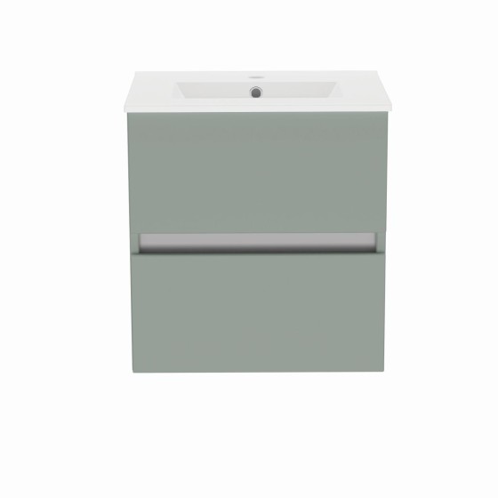 image of Gloucester 50cm Wall Hung 2 Drawer Bathroom Vanity Unit and Basin Sink Sage Green