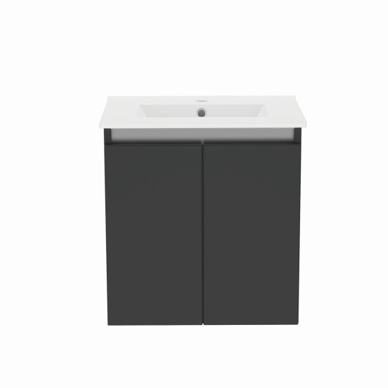 image of Gloucester 60cm Wall Hung 2 Drawer Bathroom Vanity Unit and Basin Sink Grey Mist