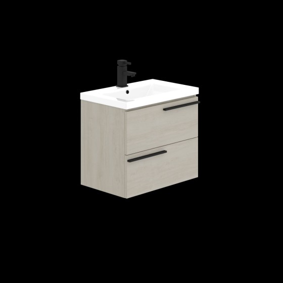 image of Ivy 60cm Wall Hung 2 Drawer Bathroom Vanity Unit and Basin Sink White Halifax Oak