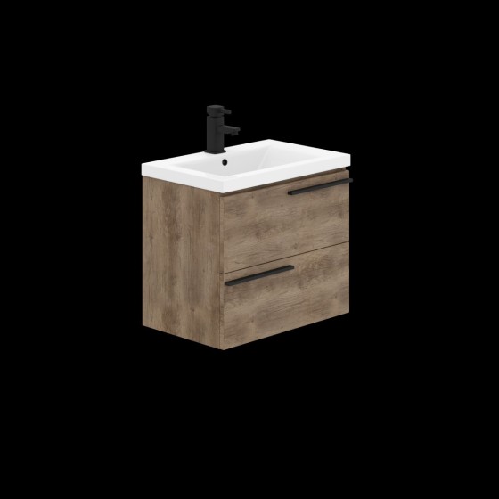 image of Ivy 60cm  Wall Hung 2 Drawer Bathroom Vanity Unit and Basin SInk Grey Nebraska Oak