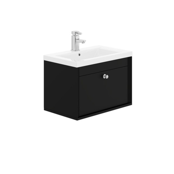 image of Shadow Wall Hung Bathroom Vanity Unit 60cm 1 Drawer Black Super Matt