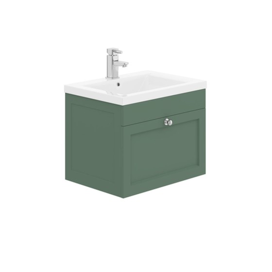 image of Dorset 60cm Wall Hung 1 Drawer Bathroom Vanity Unit Labrador Green