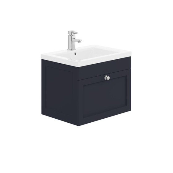 image of Dorset 60cm Wall Hung 1 Drawer Bathroom Vanity Unit Indigo Blue