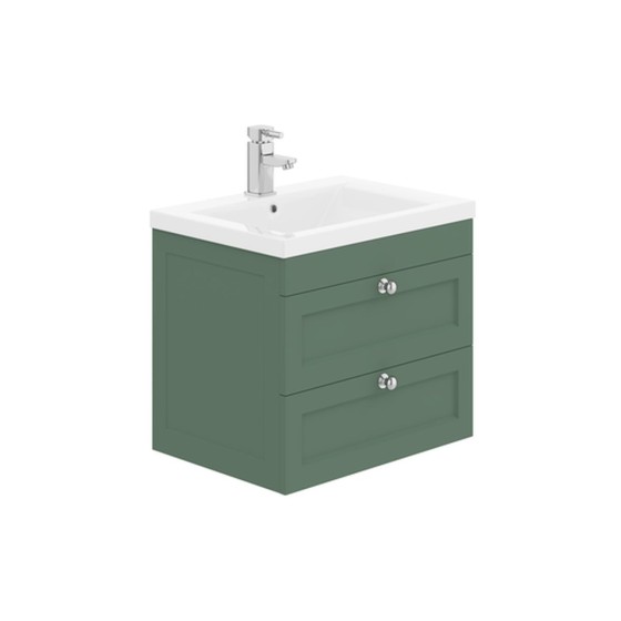 image of Dorset 60cm Wall Hung 2 Drawer Bathroom Vanity Unit Labrador Green