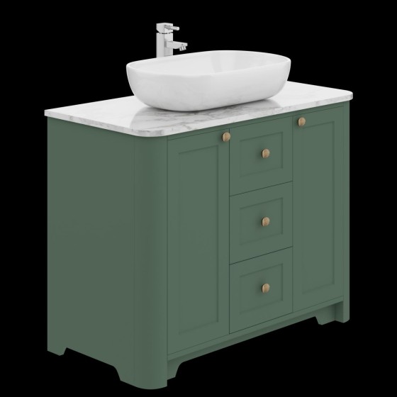 image of Hampton 100cm Floorstanding 2 Door, 3 Drawer Bathroom Vanity Unit Labrador Green