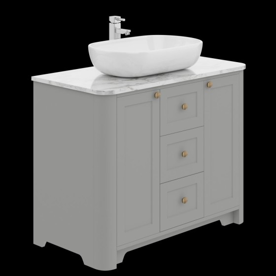 image of Hampton 100cm Floorstanding 2 Door, 3 Drawer Bathroom Vanity Unit Dusk Grey Super Matt