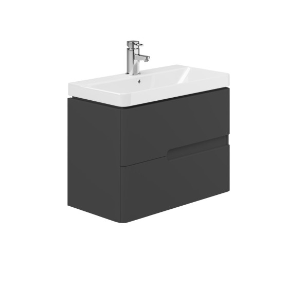 image of Urban Wall Hung Bathroom Vanity Unit 70cm 2 Drawer Charcoal Serica