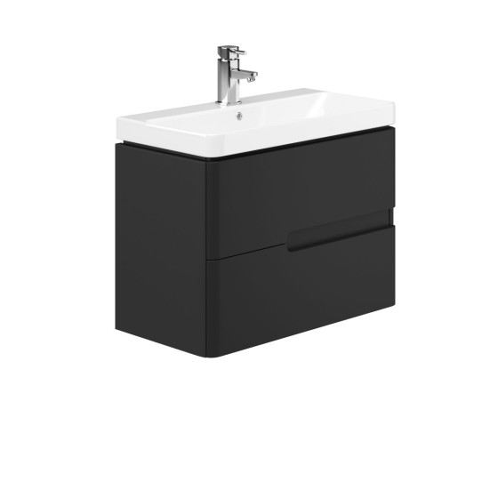 image of Urban Wall Hung Bathroom Vanity Unit 70cm 2 Drawer Black Serica